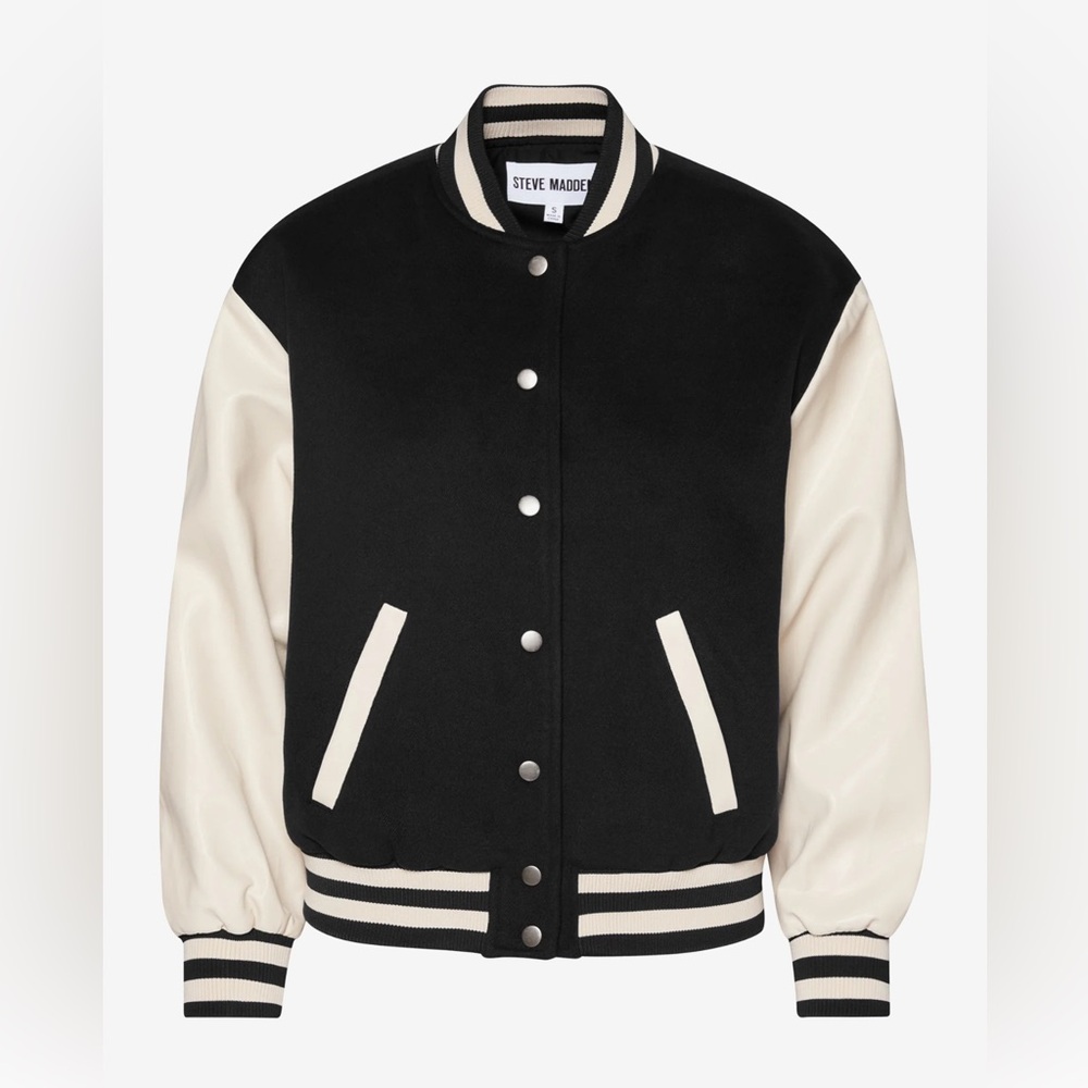 Steve Madden Varsity Jacket in Black and Cream